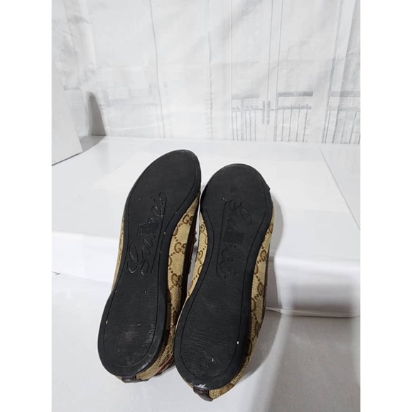 Authentic Gucci GG Canvas Web Bow Ballet Flats Beige/Brown Size 36.5 - Picture 4 of 16